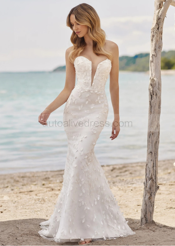 Strapless Ivory Lace Tulle Unique Wedding Dress